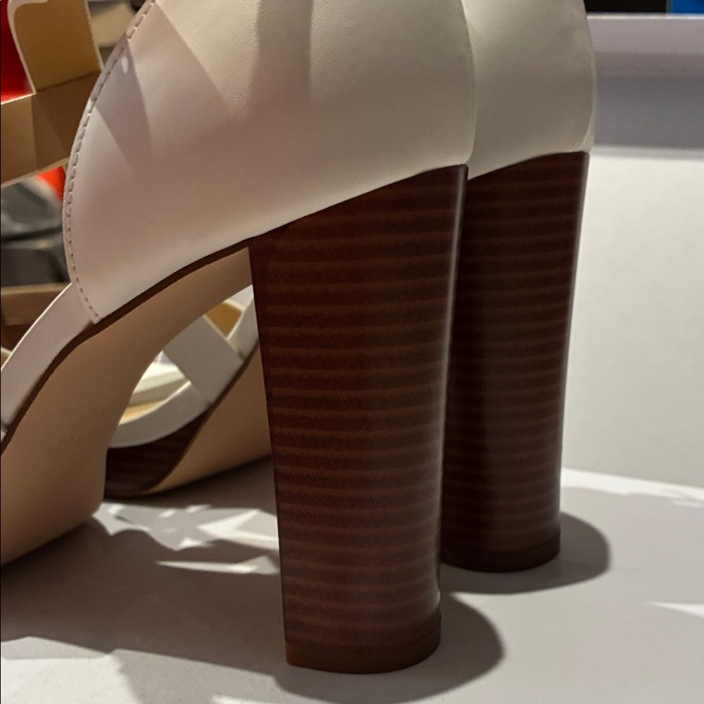 Nine West White leather sandals strap chunky heel size 7 NWOT - Picture 8 of 10